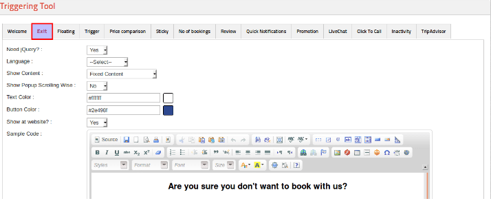 Exit tool booking engine