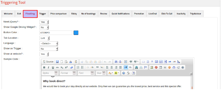 Plutajuća obavijest u rezervacijskom sustavu
