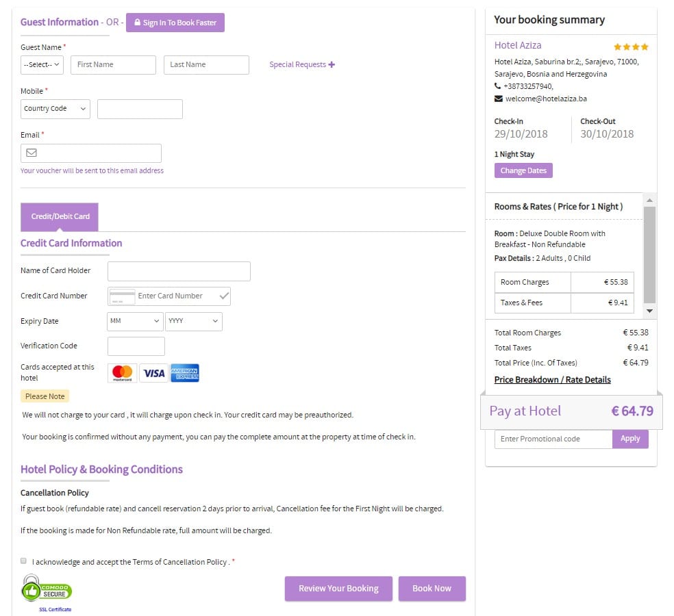 uvjeti otkaza u hotelu prikazani na check outu